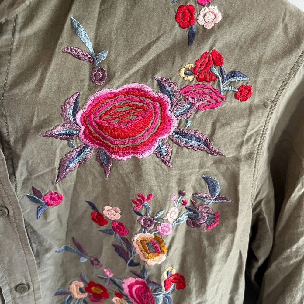 Zara floral embroidered button down shirt Green Size XS boho western festival - Picture 4 of 14